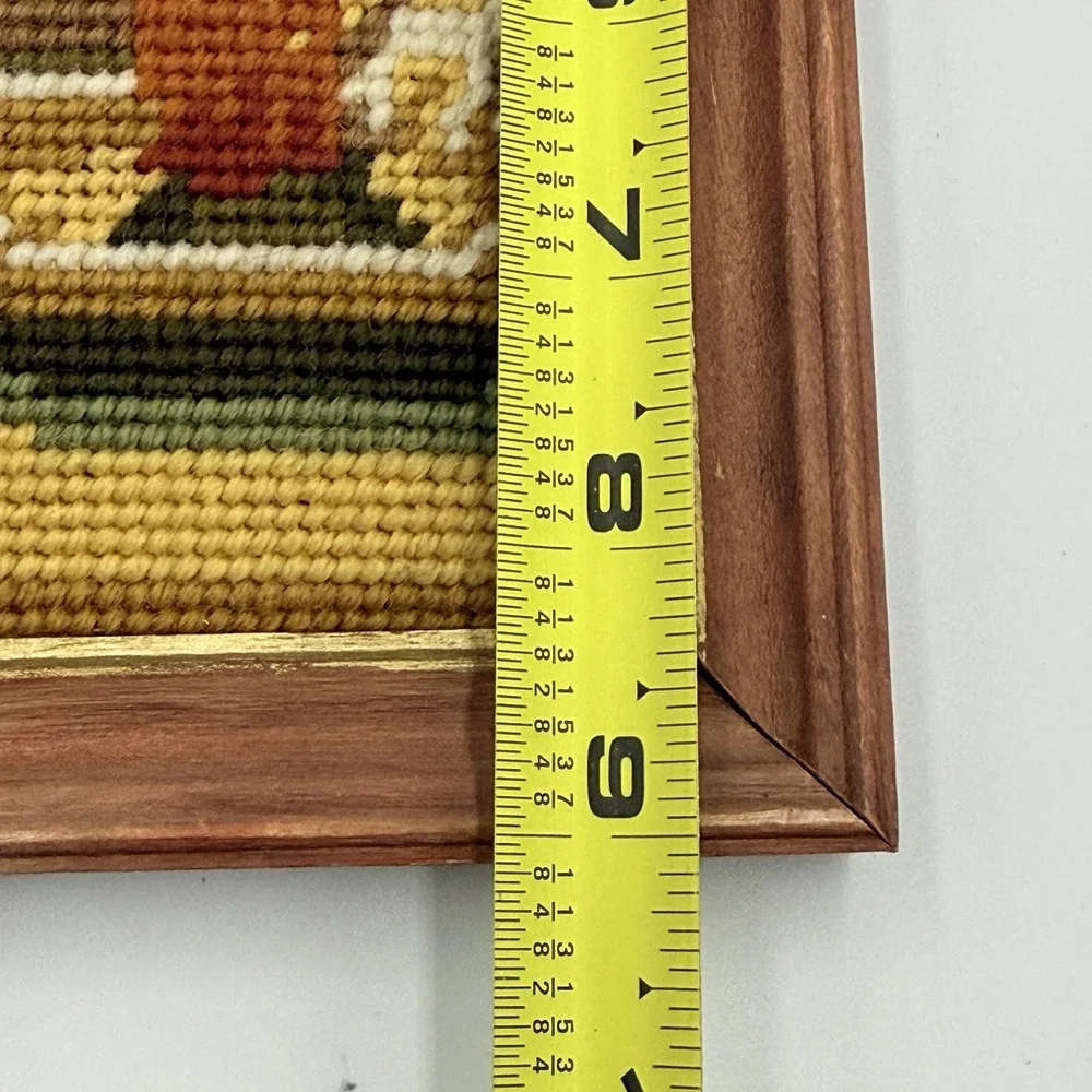 Vintage Needlepoint Still Life‎ Framed Wall Art Bottle Candle Apple 9x9.5